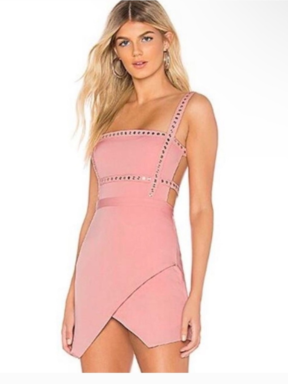 NBD Pink Studded Asymmetric Mini Dress Small